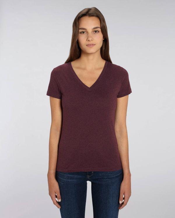 T-Shirt Femme Col V - Stella Evoker | 100 % Coton Bio  Heather Grape Red