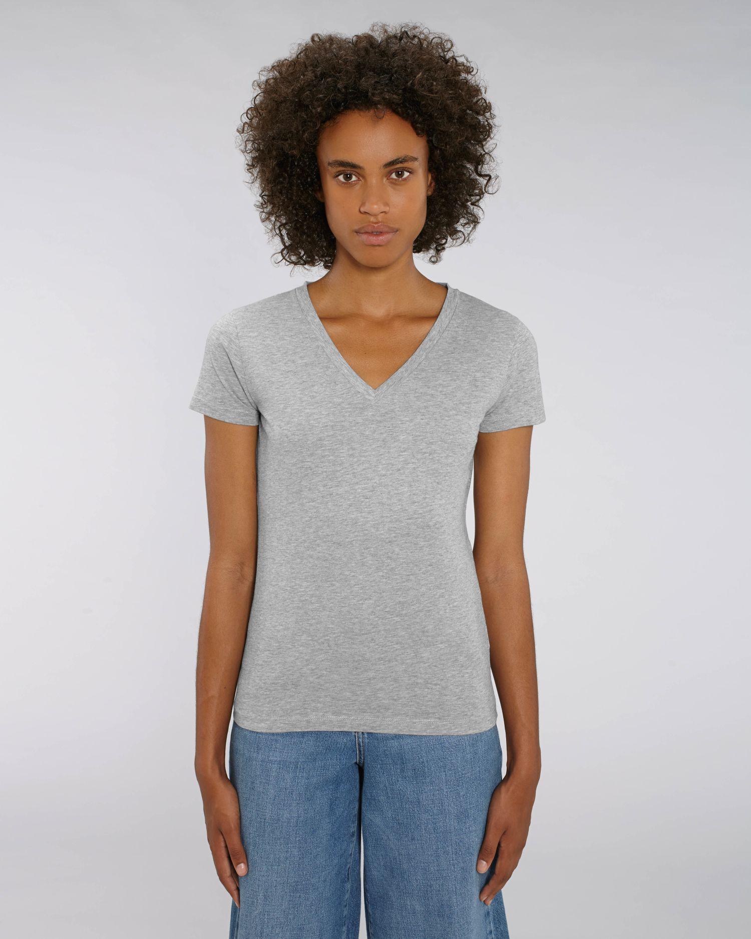 Camiseta Mujer Cuello V Algodón Orgánico Stella Evoker Heather Grey