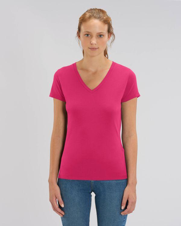 T-Shirt Femme Col V - Stella Evoker | 100 % Coton Bio  Raspberry