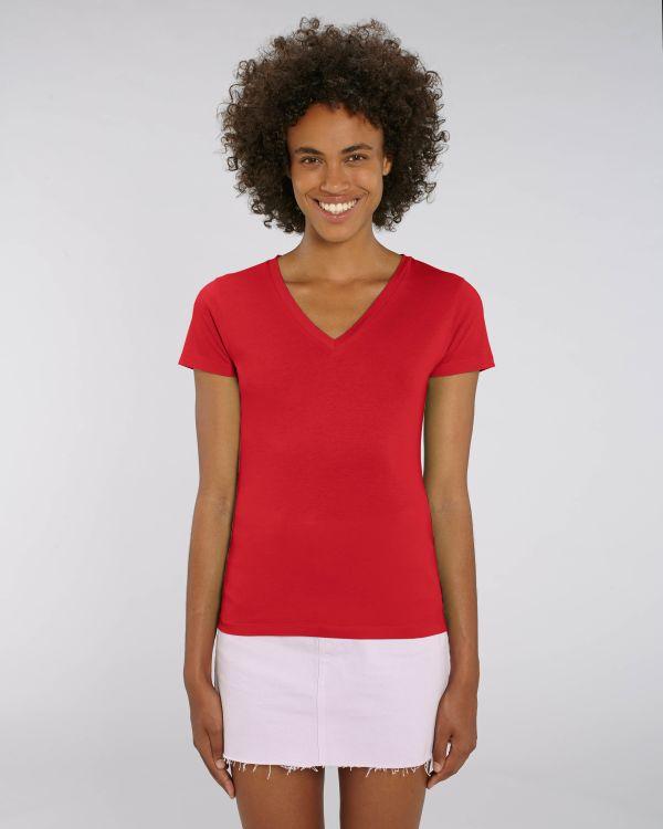 Camiseta Mujer Cuello V Algodón Orgánico Stella Evoker Heather Grape Red