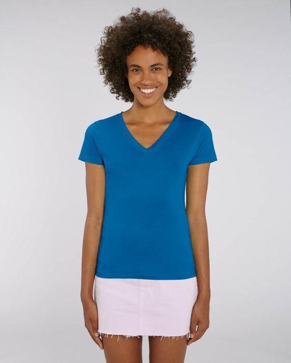 T-Shirt Femme Col V - Stella Evoker | 100 % Coton Bio  Royal Blue