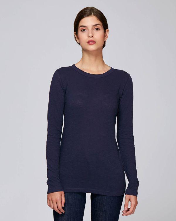Women's Long-Sleeved T-Shirt To Personalise In Embroidery And Print On Tunetoo French Navy