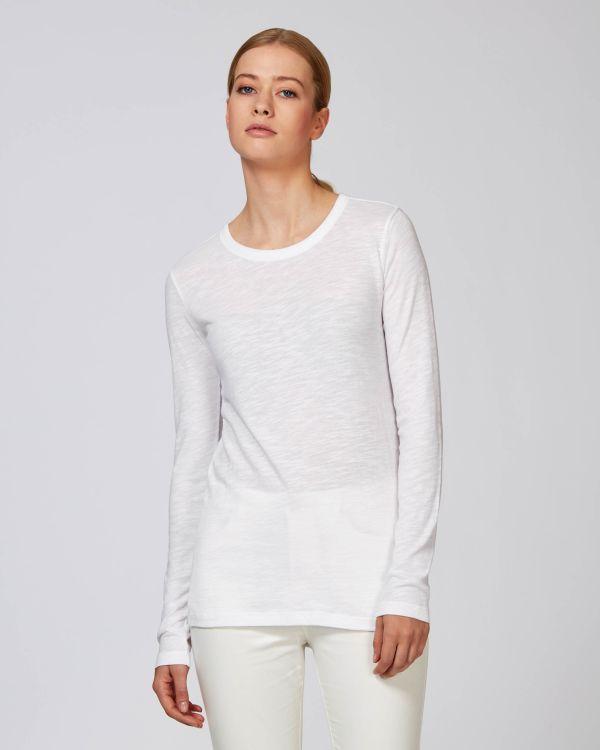 Women's Long-Sleeved T-Shirt To Personalise In Embroidery And Print On Tunetoo White