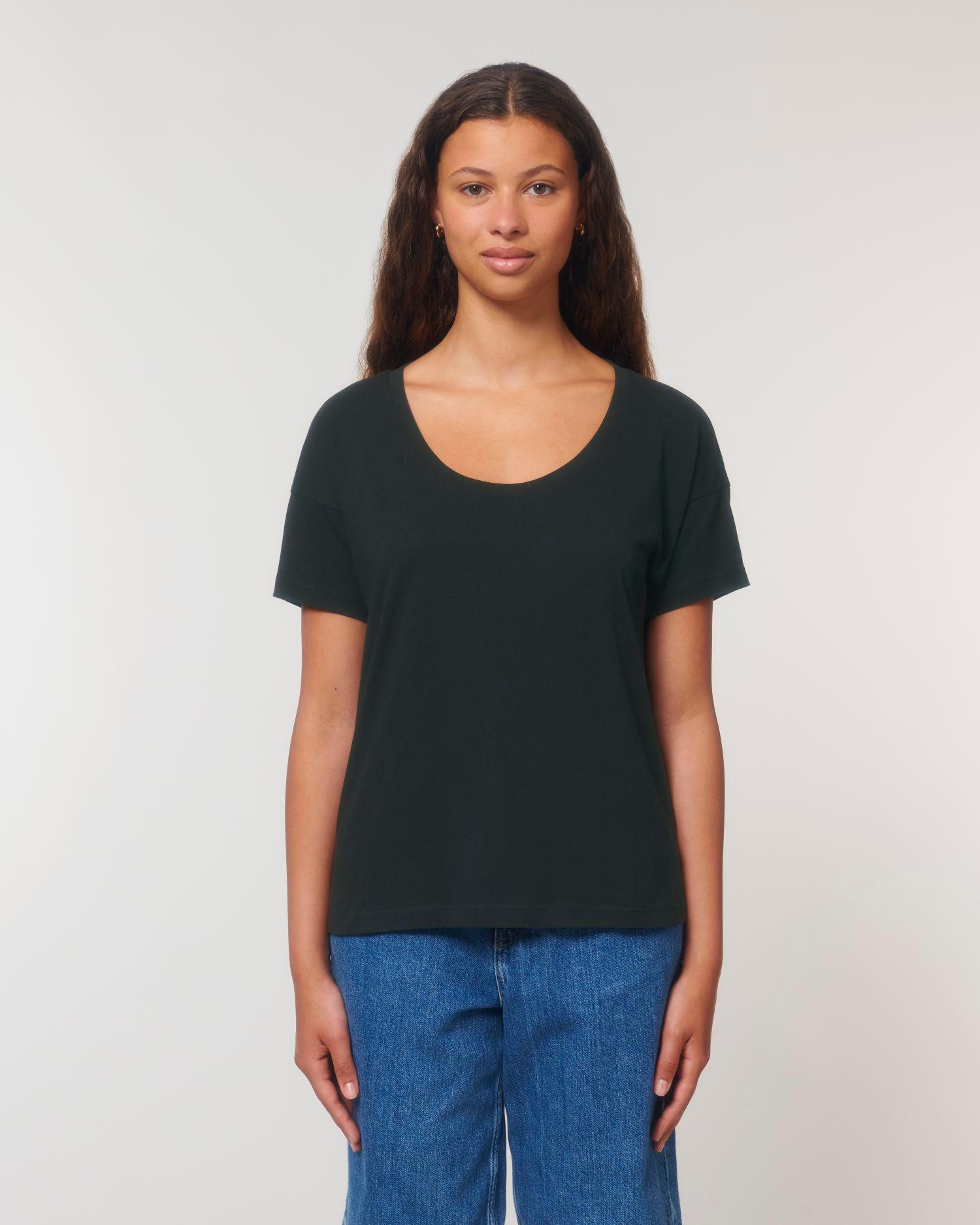 Tee-Shirt Femme Loose | Coton Bio Stella Chiller | Broderie Et Impression  Black