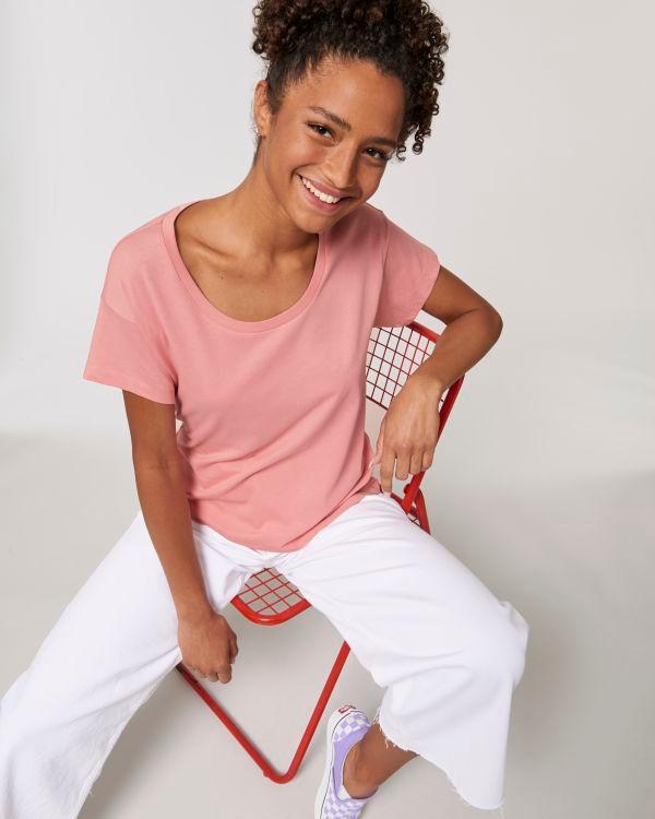 Tee-Shirt Femme Loose | Coton Bio Stella Chiller | Broderie Et Impression  Canyon Pink