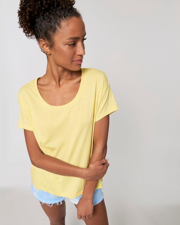 Tee-Shirt Femme Loose | Coton Bio Stella Chiller | Broderie Et Impression  Yellow Mist