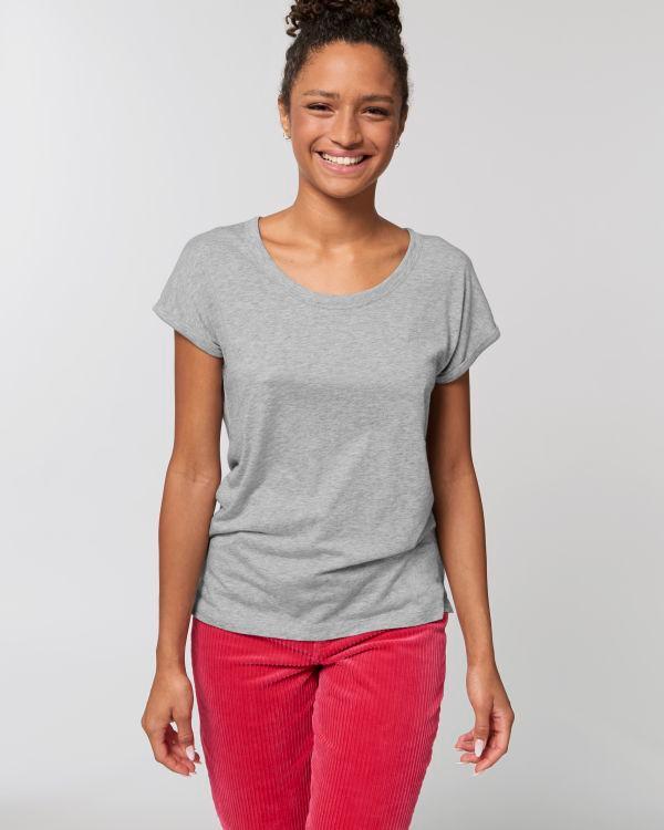T-Shirt Manches Retroussées | Coton Bio Stella Rounder | Broderie Et Impression Heather Grey Slub