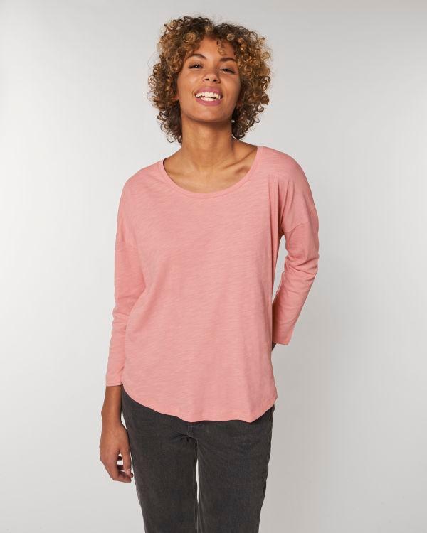 Tee-Shirt Stella Waver | Manches 3/4 Et Col Rond | Coton Bio  Canyon Pink