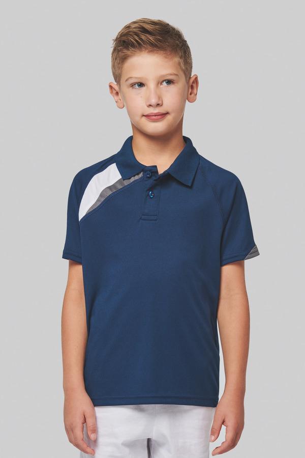 picto Polo Sport Enfant Tricolore - Polyester, Séchage Rapide - PA458 Orange / Black / Storm Grey