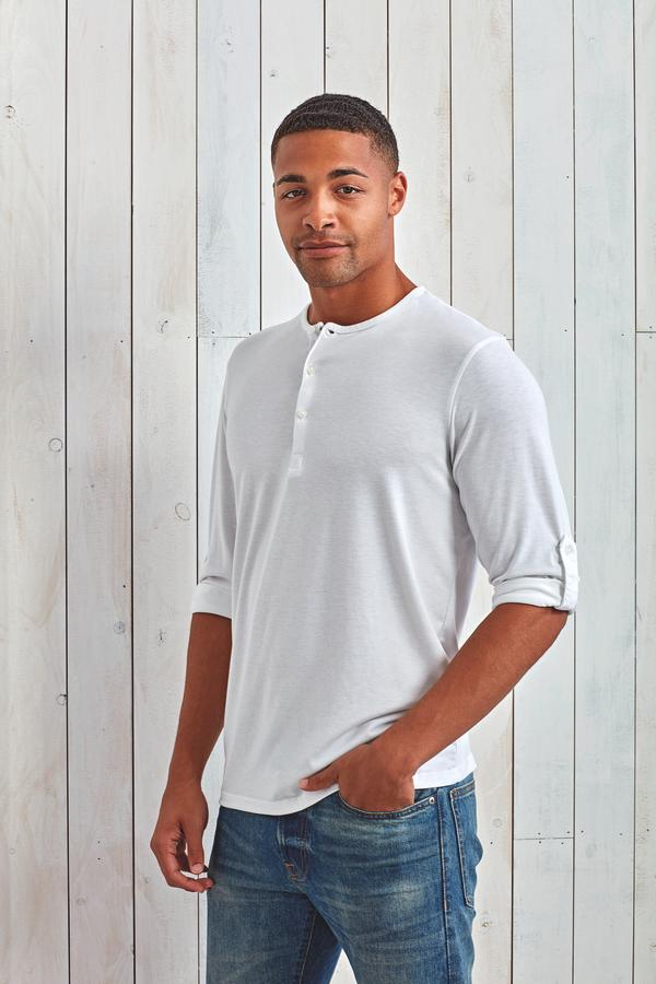 Men's T-Shirt With Roll-Up Sleeves And Tunisian Collar Ultra Trendy