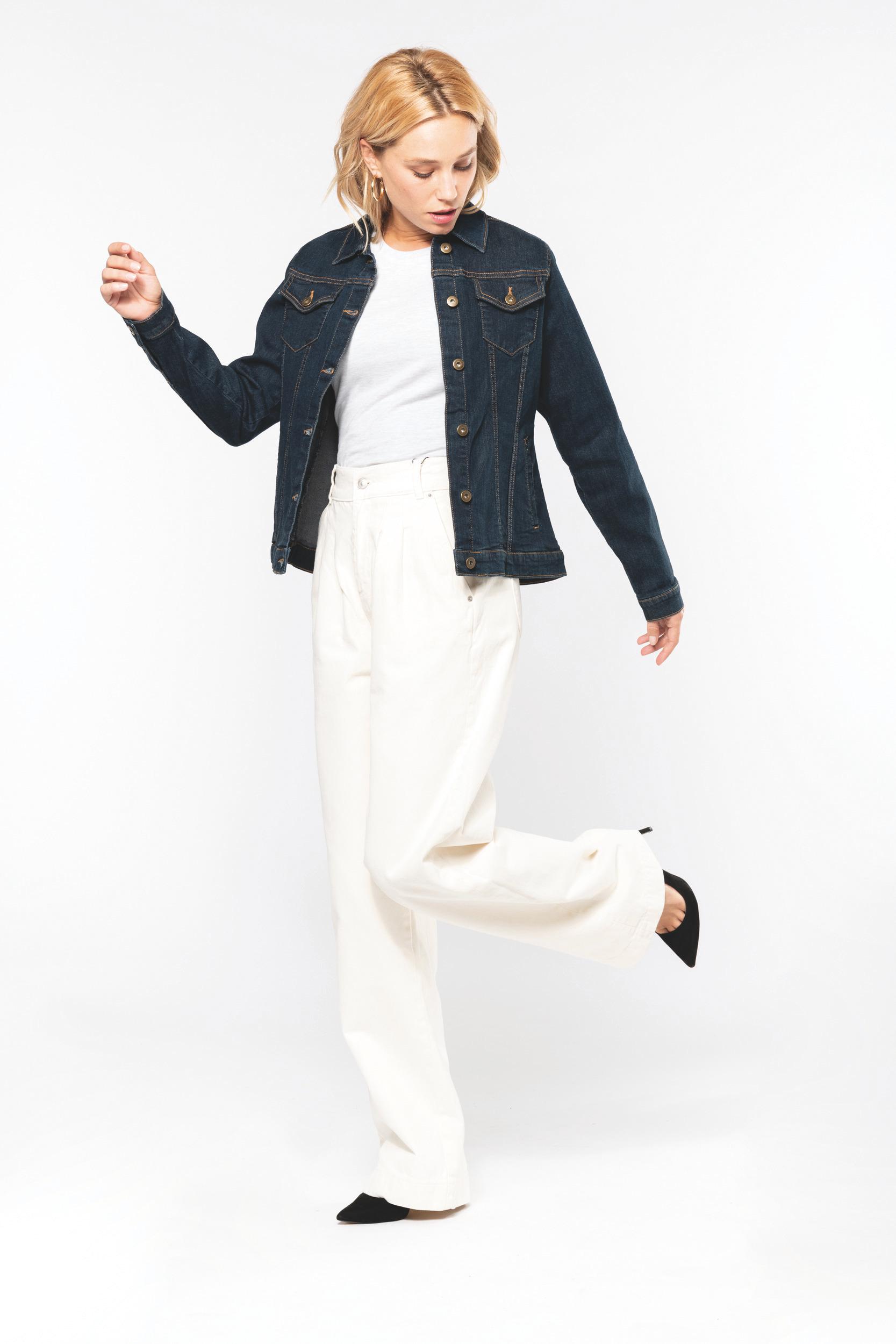 pictoWomen's Denim Jacket | Embroidery On The Back Blue Rinse