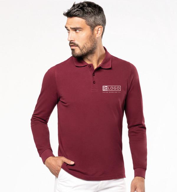 picto Polo Manches Longues Homme | 100% Coton Maille Piquée Dark Khaki