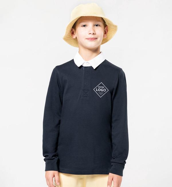 picto Polo Enfant En Coton | Polo Idéal Pour Le Ruby | Broderie Et Impression Navy / White