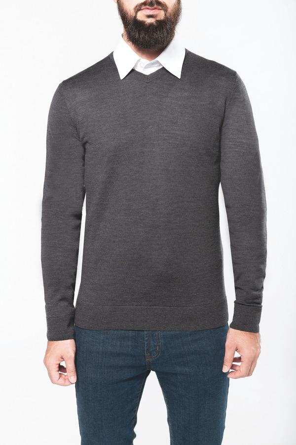 Pull Homme Col En V | Broderie De Qualité | 100% Laine Extra Fine