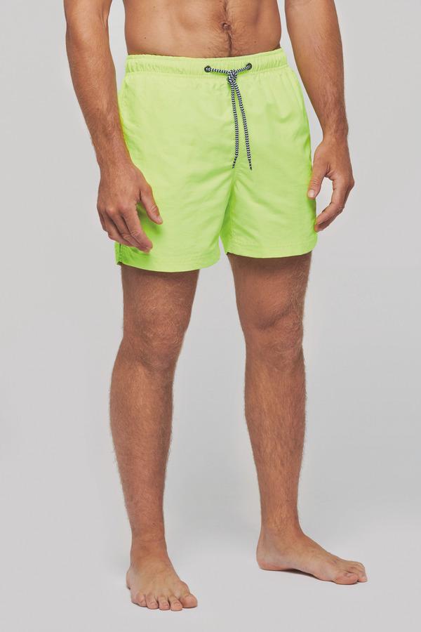 picto Short De Bain Homme | Cordon De Serrage Rayé | Broderie Et Flex Fluorescent Yellow