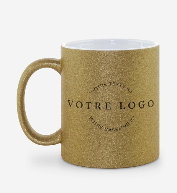 picto Mug Paillettes En Céramique - Le Mug Des Matins Scintillants Dark Gold Glitter