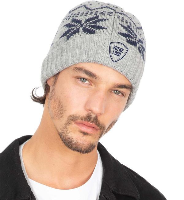 picto Bonnet Motifs De Noël - Broderie De Vos Textes Et Logos Night Navy / Natural