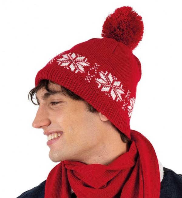 picto Bonnet Tricot Motif Étoiles - Broderie  Cherry Red