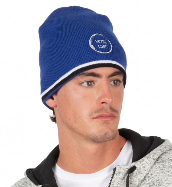 picto Bonnet Avec Bande Bicolore - Couleur Contrastée Royal Blue / White / Black