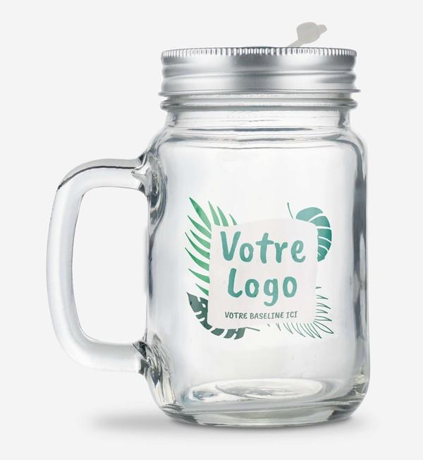 picto Jar En Verre Avec Anse Et Couvercle blanc