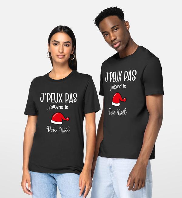 picto T-Shirt De Noël Je Peux Pas J Attend Le Père Noel Bonnet Black