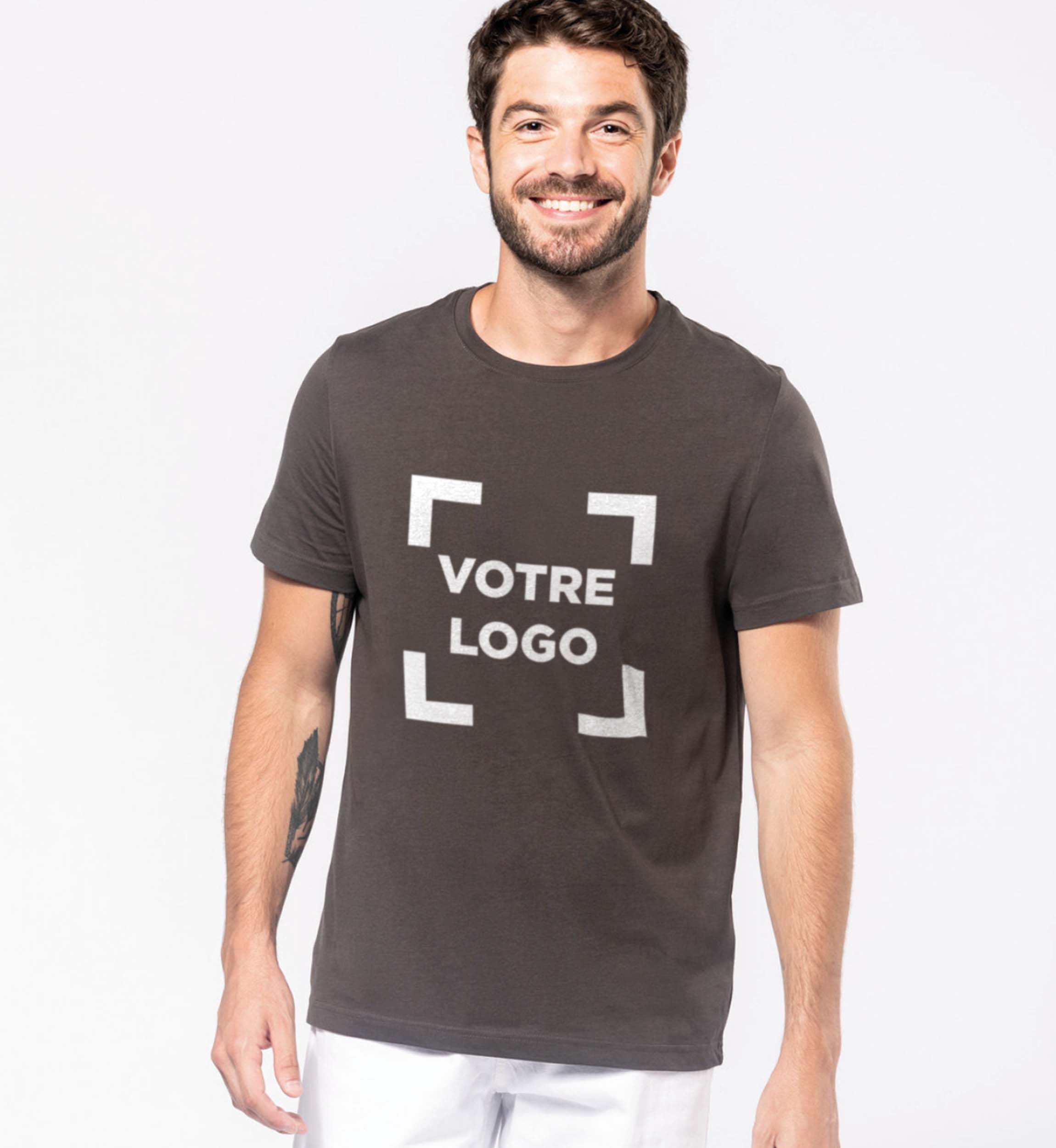 exemple de T-shirt Homme 180g couleur chocolat avec logo imprimé