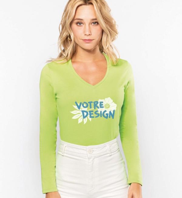 picto Long Sleeve V-Neck T-Shirt 185Gr Lime