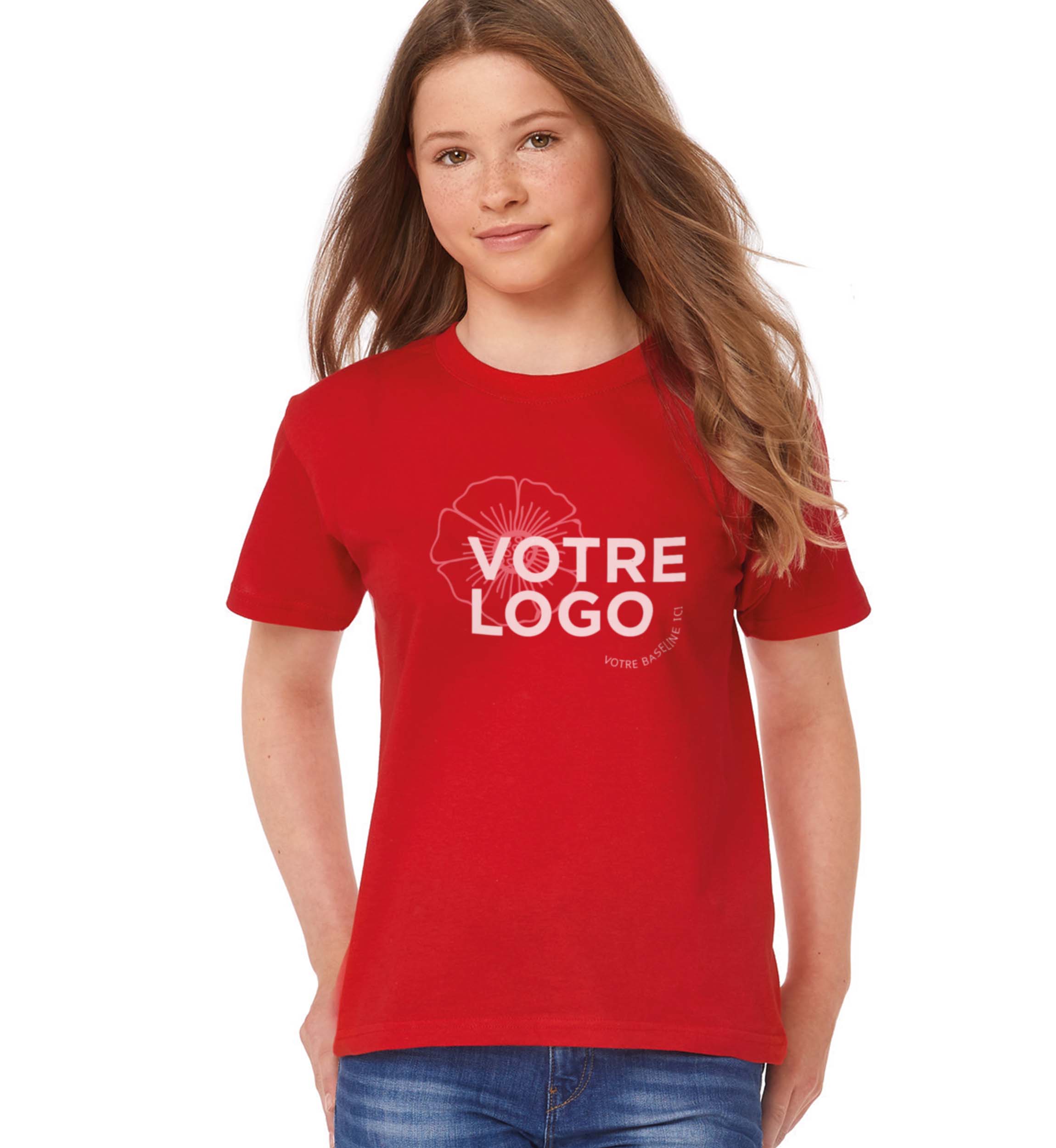 T-shirt Enfant coloris rouge avec exemple d'image imprimé dessus