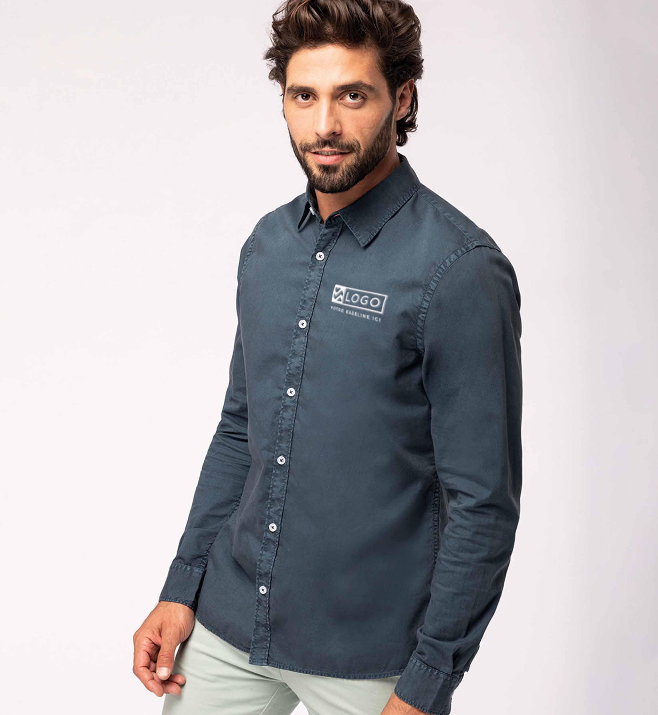 pictoChemise Washed Homme Bio | 100% Coton Twill Bio | Broderie Et Flocage Washed Pale Khaki