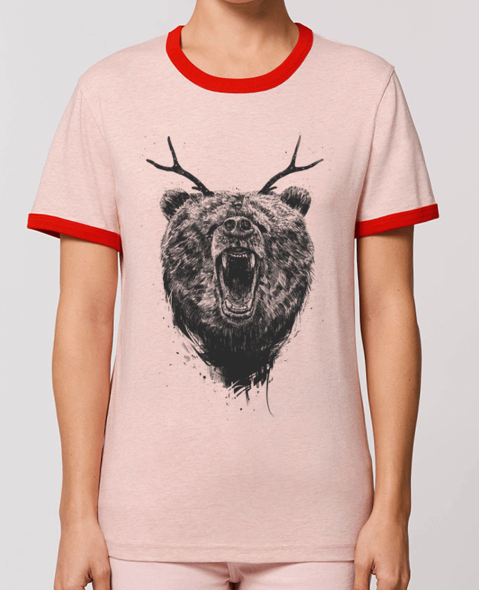 T-Shirt Contrasté Unisexe Stanley RINGER Angry bear with antlers por Balàzs Solti
