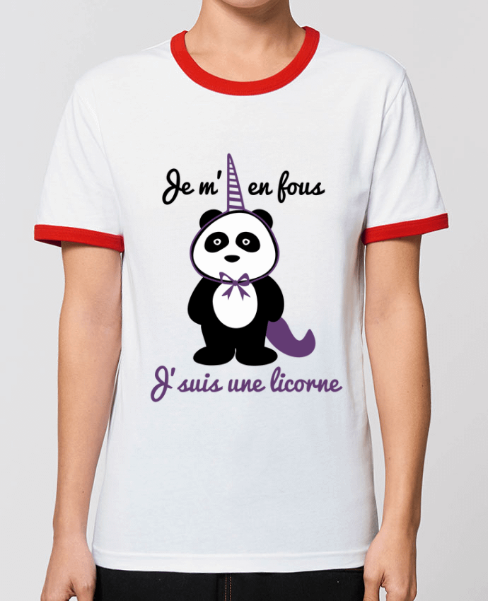 T-Shirt Contrasté Unisexe Stanley RINGER Je m'en fous j'suis une licorne, panda by Benichan