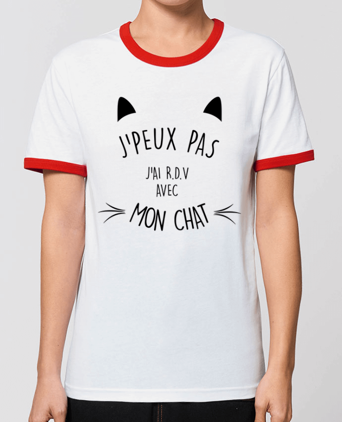 T-Shirt Contrasté Unisexe Stanley RINGER J'peux pas j'ai R.D.V avec mon chat por La boutique de Laura