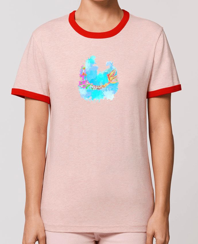 T-Shirt Contrasté Unisexe Stanley RINGER Watercolor Mermaid por PinkGlitter