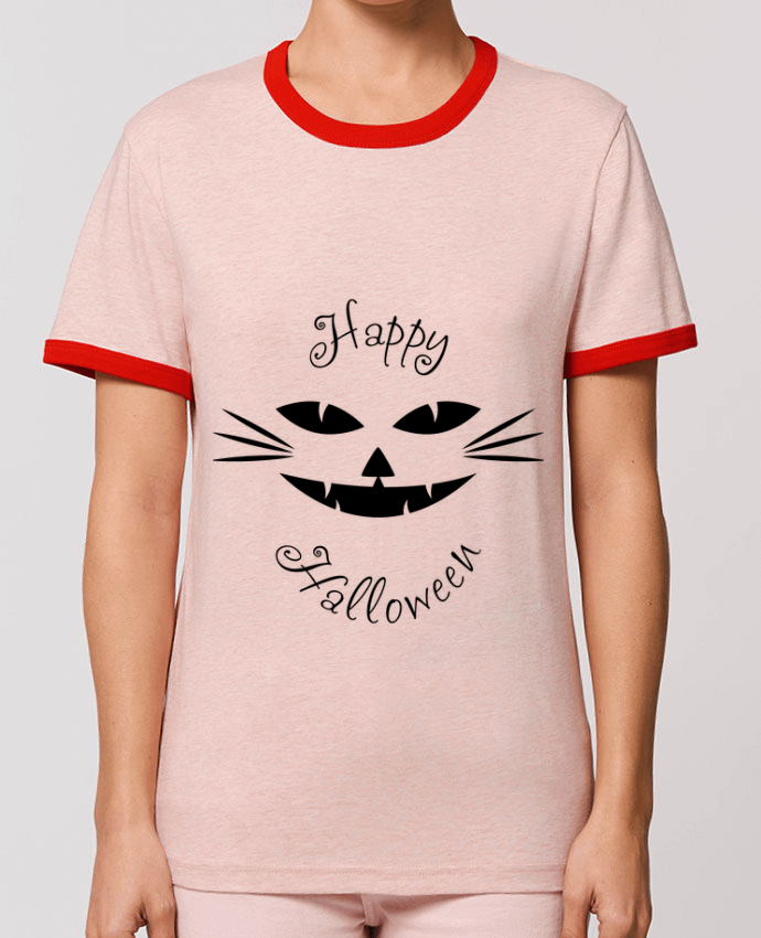T-Shirt Contrasté Unisexe Stanley RINGER Happy CatHalloween por 