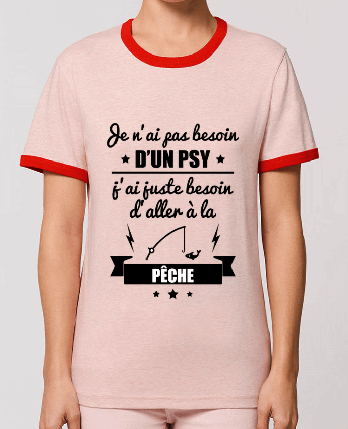 T-Shirt Contrasté Unisexe Stanley RINGER Je n'ai pas besoin d'un psy, j'ai juste besoin d'aller à la pêche por Benichan