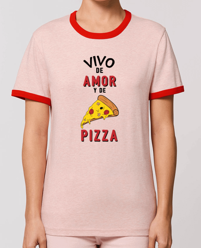 T-Shirt Contrasté Unisexe Stanley RINGER Vivo de amor y de pizza por tunetoo