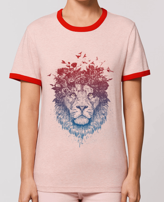 T-Shirt Contrasté Unisexe Stanley RINGER Floral lion III por Balàzs Solti