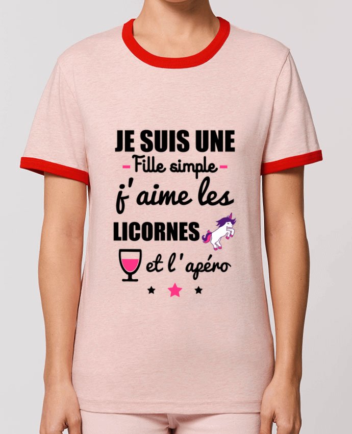 T-Shirt Contrasté Unisexe Stanley RINGER Je suis une fille simple, j'aime les licornes et l'apéro por Benichan