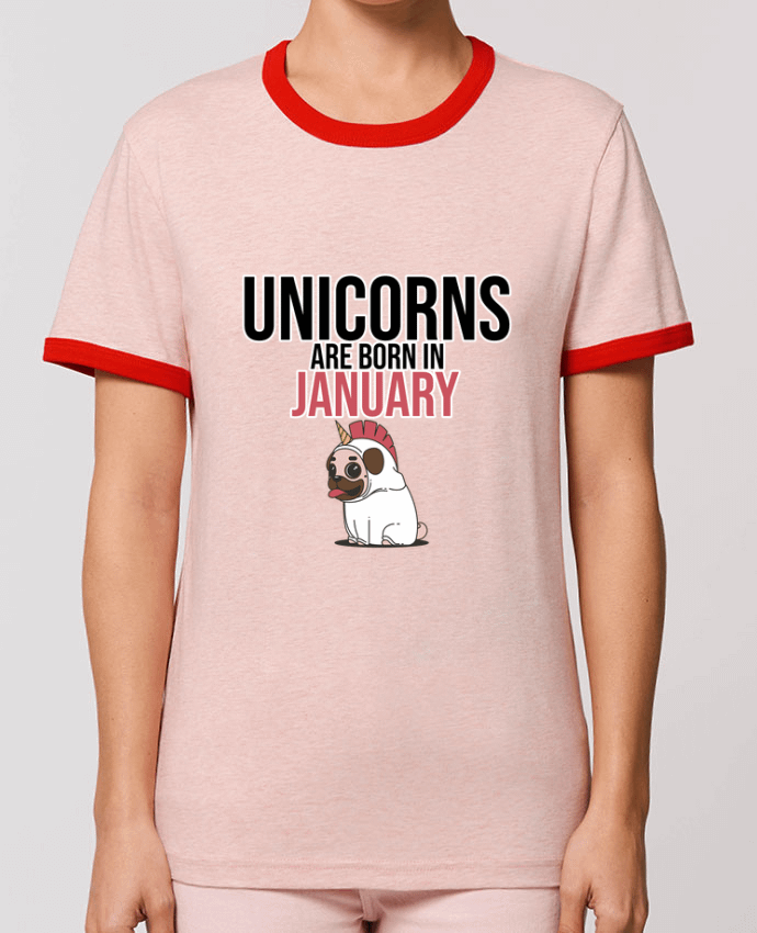 T-Shirt Contrasté Unisexe Stanley RINGER Unicorns are born in january por Pao-store-fr