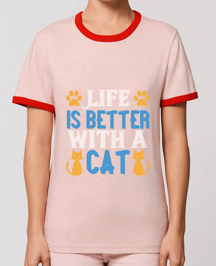 T-Shirt Contrasté Unisexe Stanley RINGER La vie est meilleure avec un chat por Boxsoo