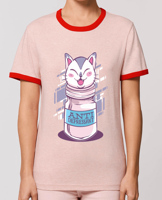 T-Shirt Contrasté Unisexe Stanley RINGER Anti Depressive Cat by cottonwander