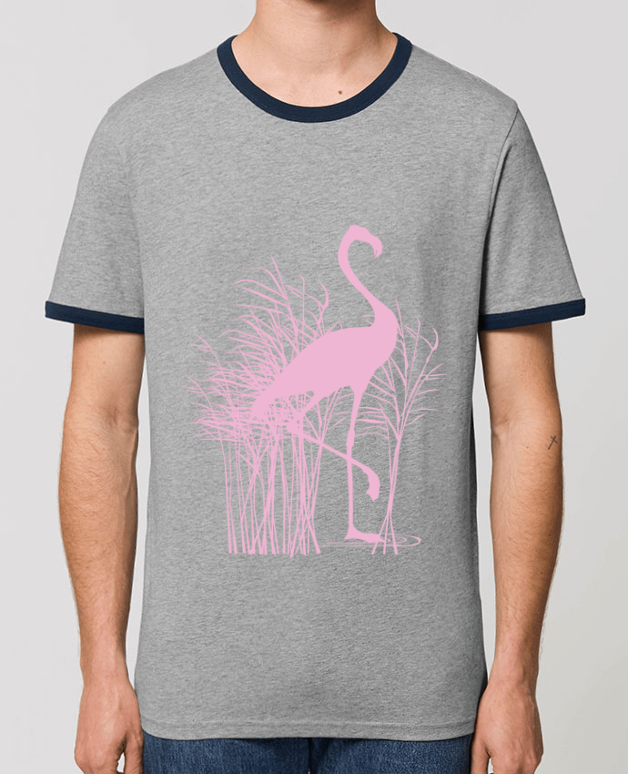 T-Shirt Contrasté Unisexe Stanley RINGER Flamant rose dans roseaux by Studiolupi