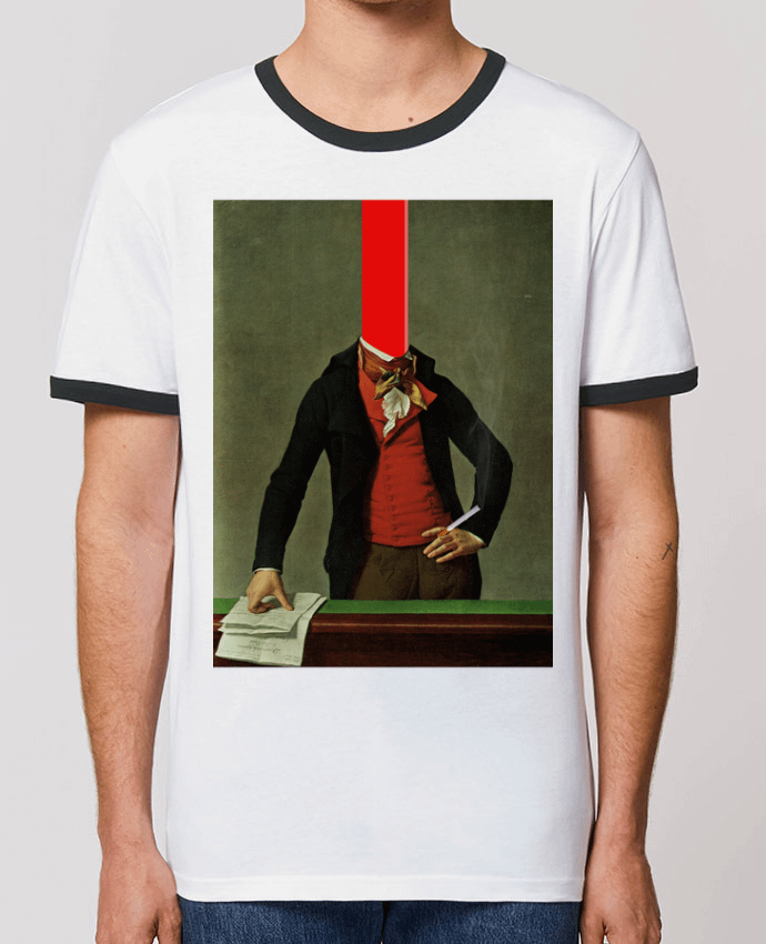 Unisex ringer t-shirt Ringer The red stripe in the head and the cigarette in the hand by Marko Köppe