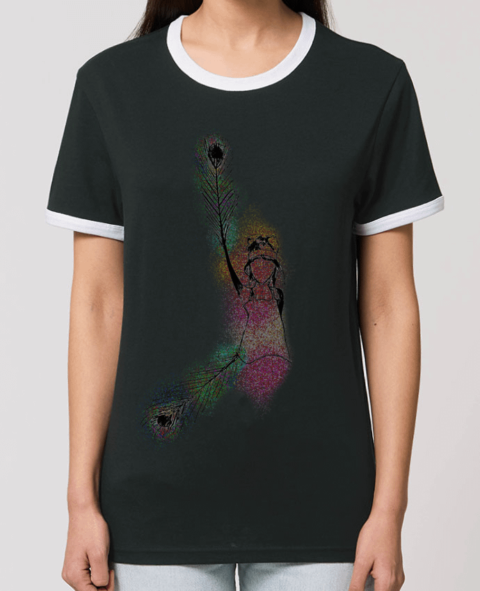 Unisex ringer t-shirt Ringer Femme Paon by Arow