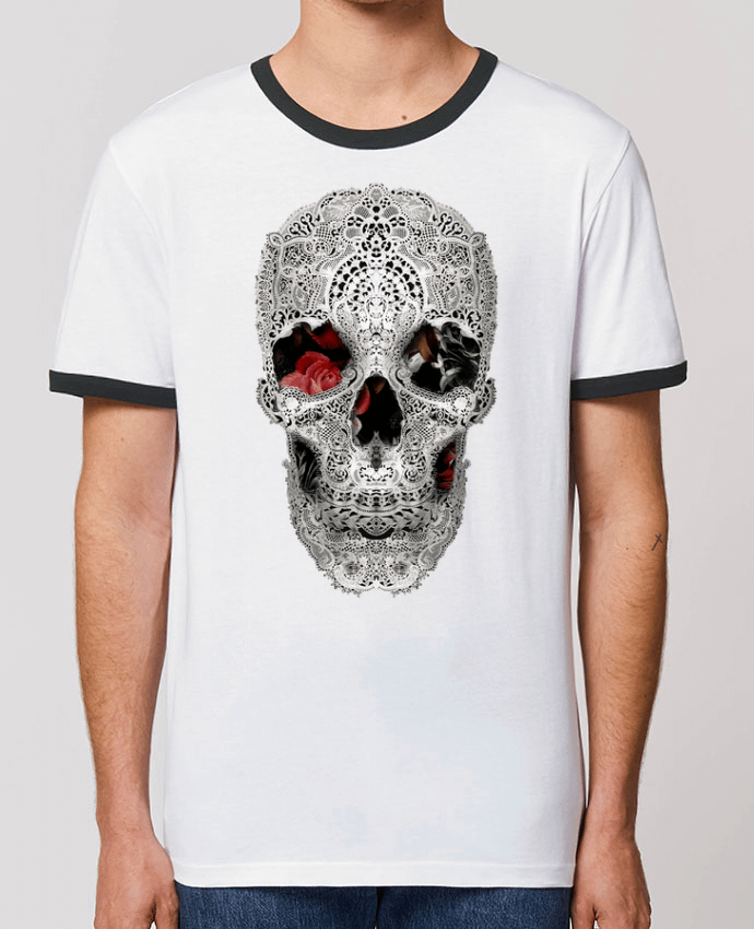 Unisex ringer t-shirt Ringer Lace skull 2 light by ali_gulec