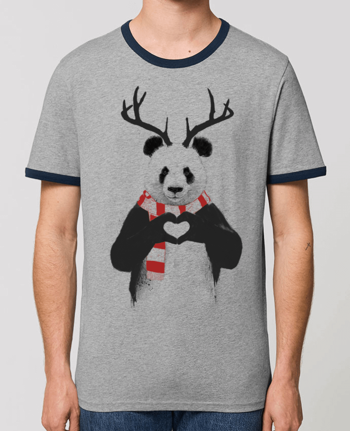 Unisex ringer t-shirt Ringer X-mas Panda by Balàzs Solti