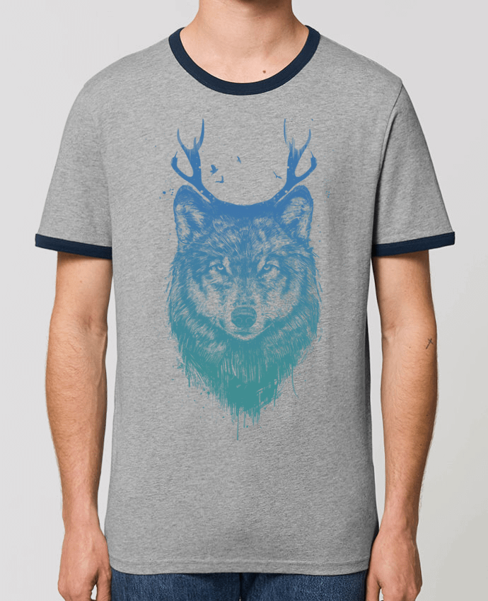 Unisex ringer t-shirt Ringer Deer-Wolf by Balàzs Solti