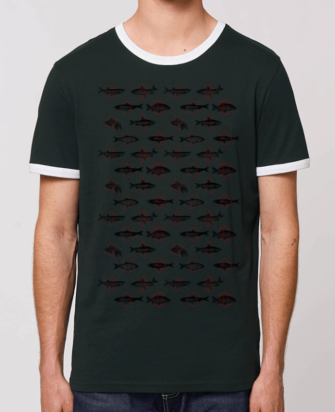 Unisex ringer t-shirt Ringer Fishes in geometrics by Florent Bodart