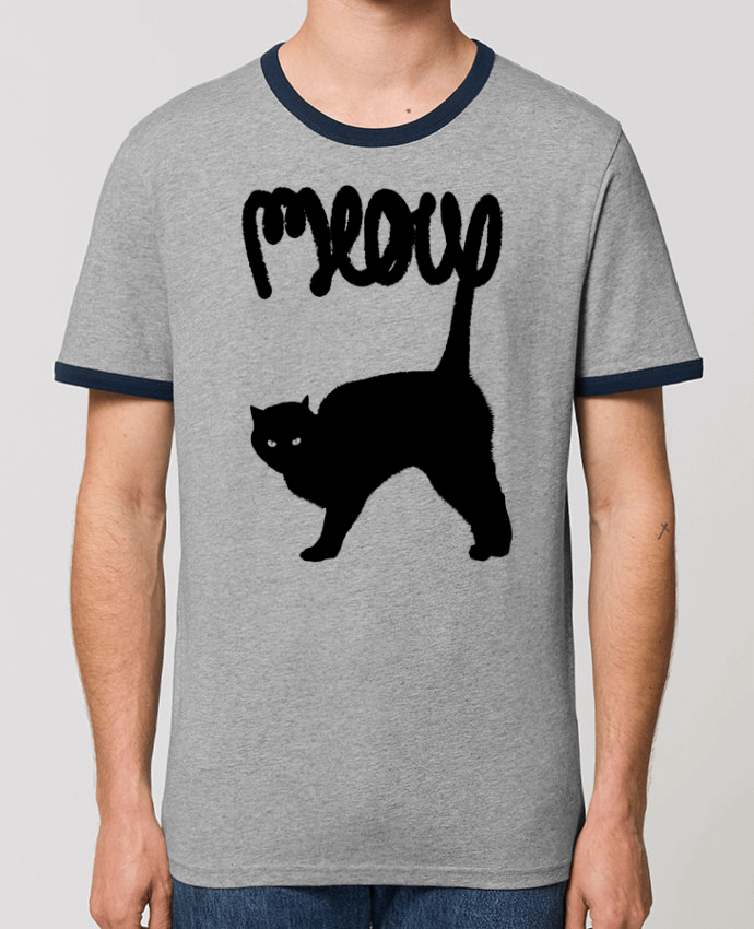 Unisex ringer t-shirt Ringer Meow by Florent Bodart