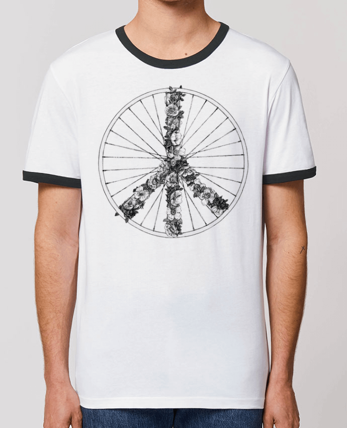 Unisex ringer t-shirt Ringer Peace and Bike Lines by Florent Bodart